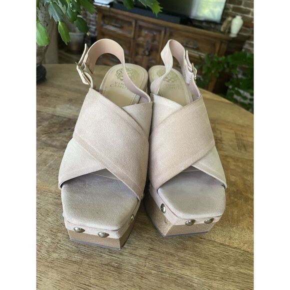 Vince Camuto Jenevya blush suede platform sandals studded block - Picture 2 of 9